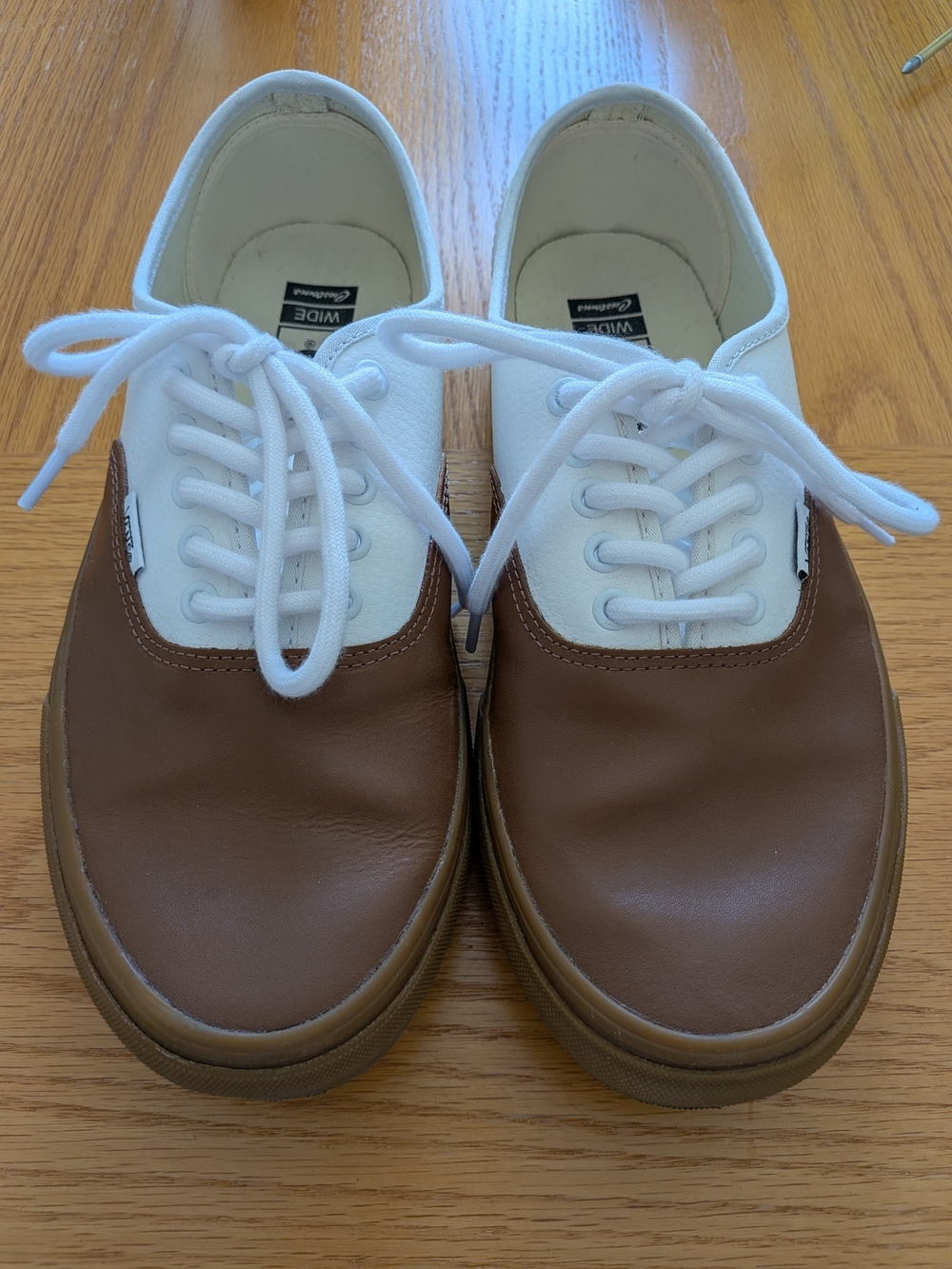 Vans Custom White Low-Top Sneakers with Brown Accents 10.5 Wide